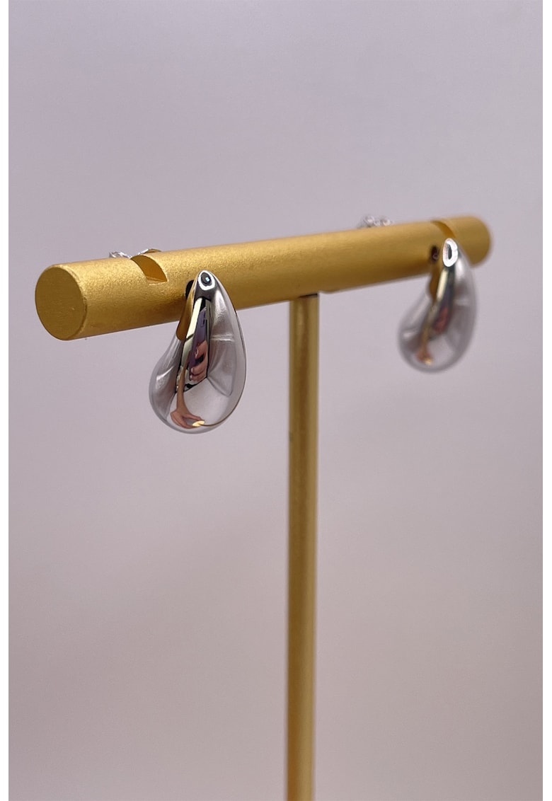 Cercei drop din argint cu model lacrima - Argintiu