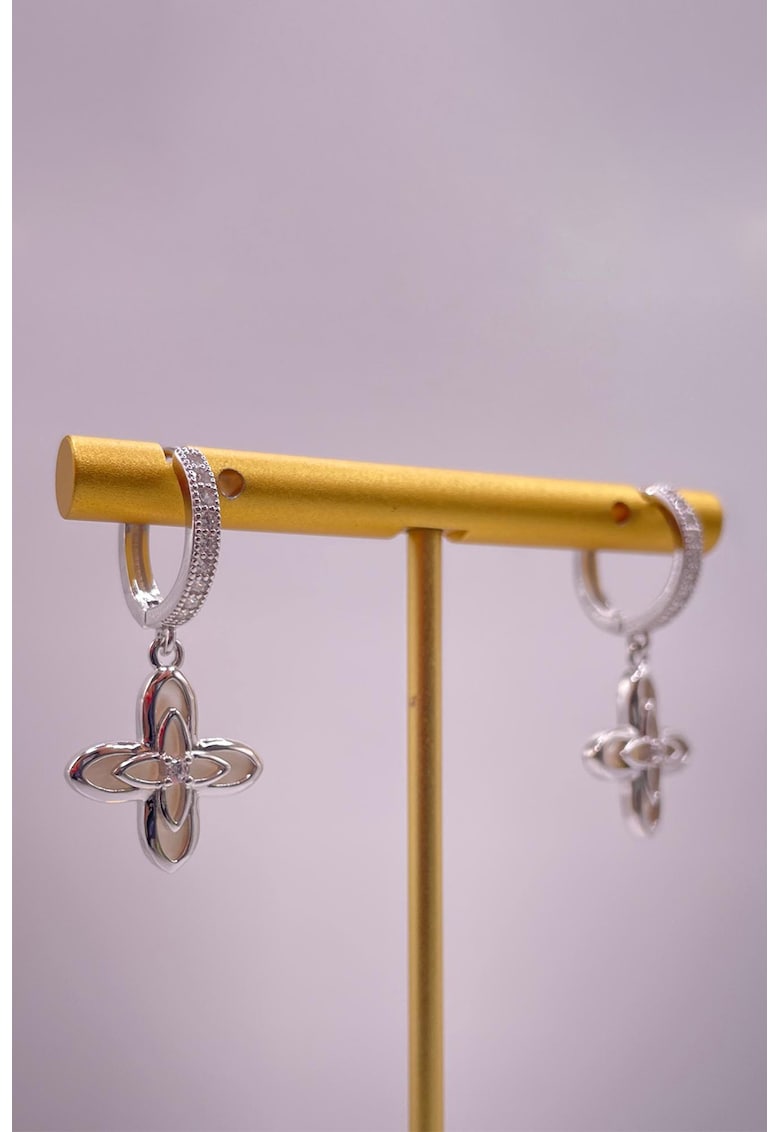 Cercei cu element floral cu Mother of Pearl - Argintiu/Transparent