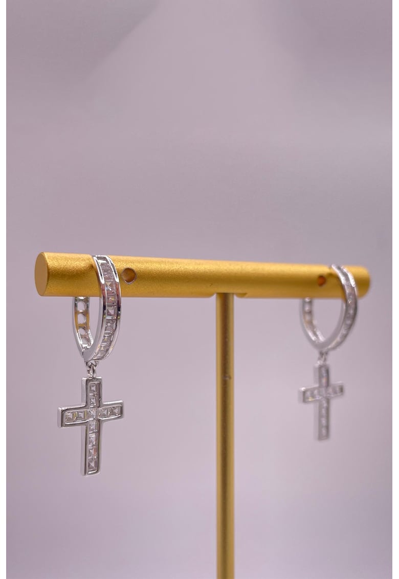 Cercei din argint veritabil cu cruce - Argintiu/Transparent