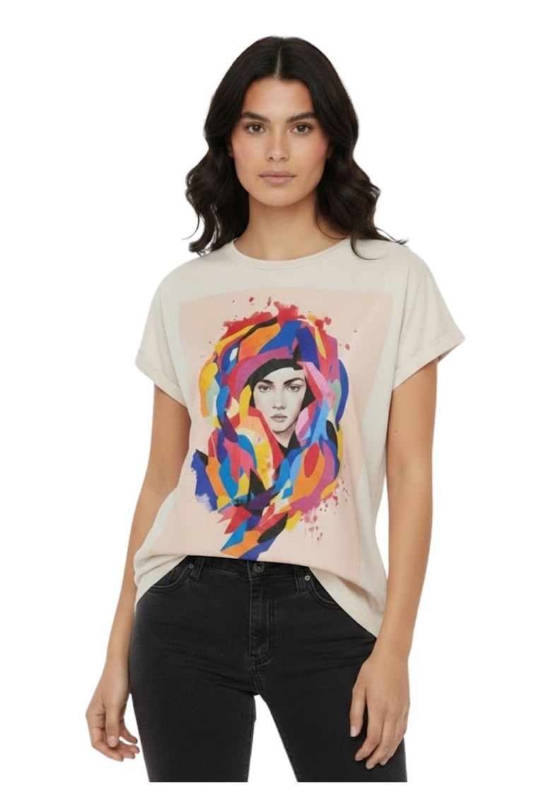Tricou cu imprimeu grafic Vihenni Art - Ecru