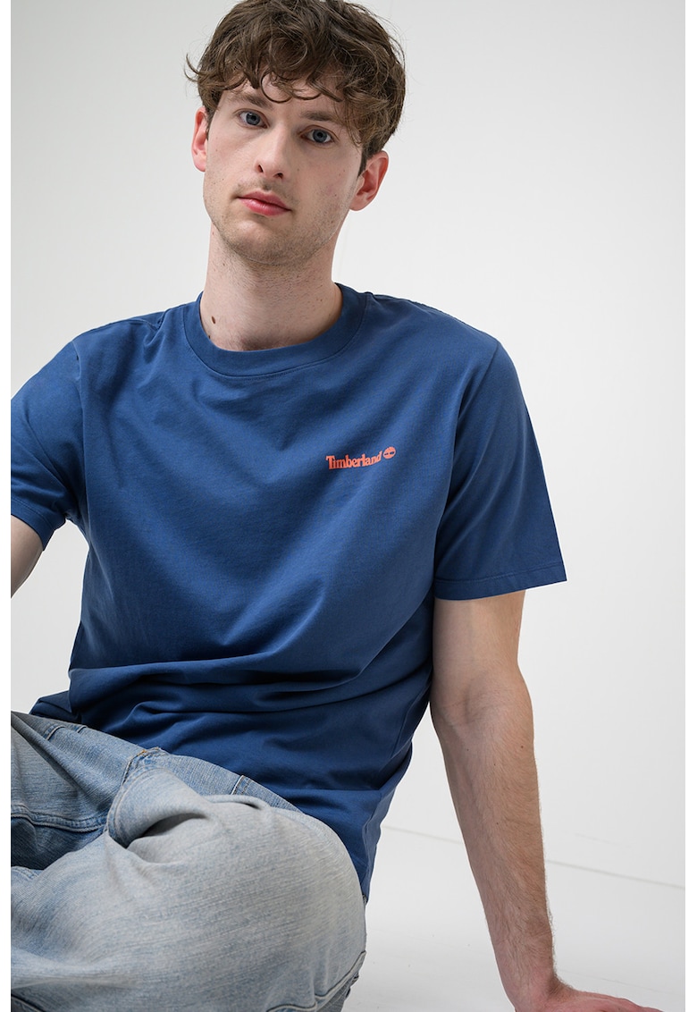 Tricou din bumbac cu aplicatii cu imprimeu - Bleumarin