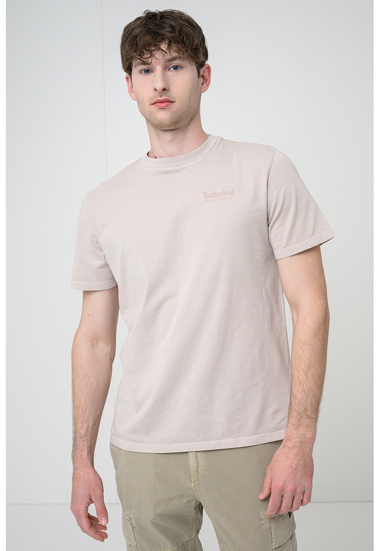Tricou din bumbac cu imprimeu logo - Maro nisip