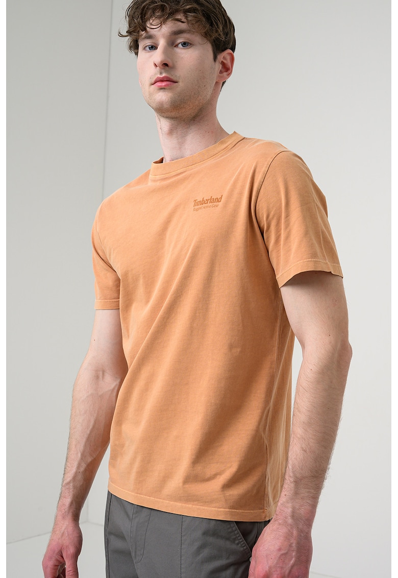 Tricou din bumbac cu imprimeu logo - Caramel
