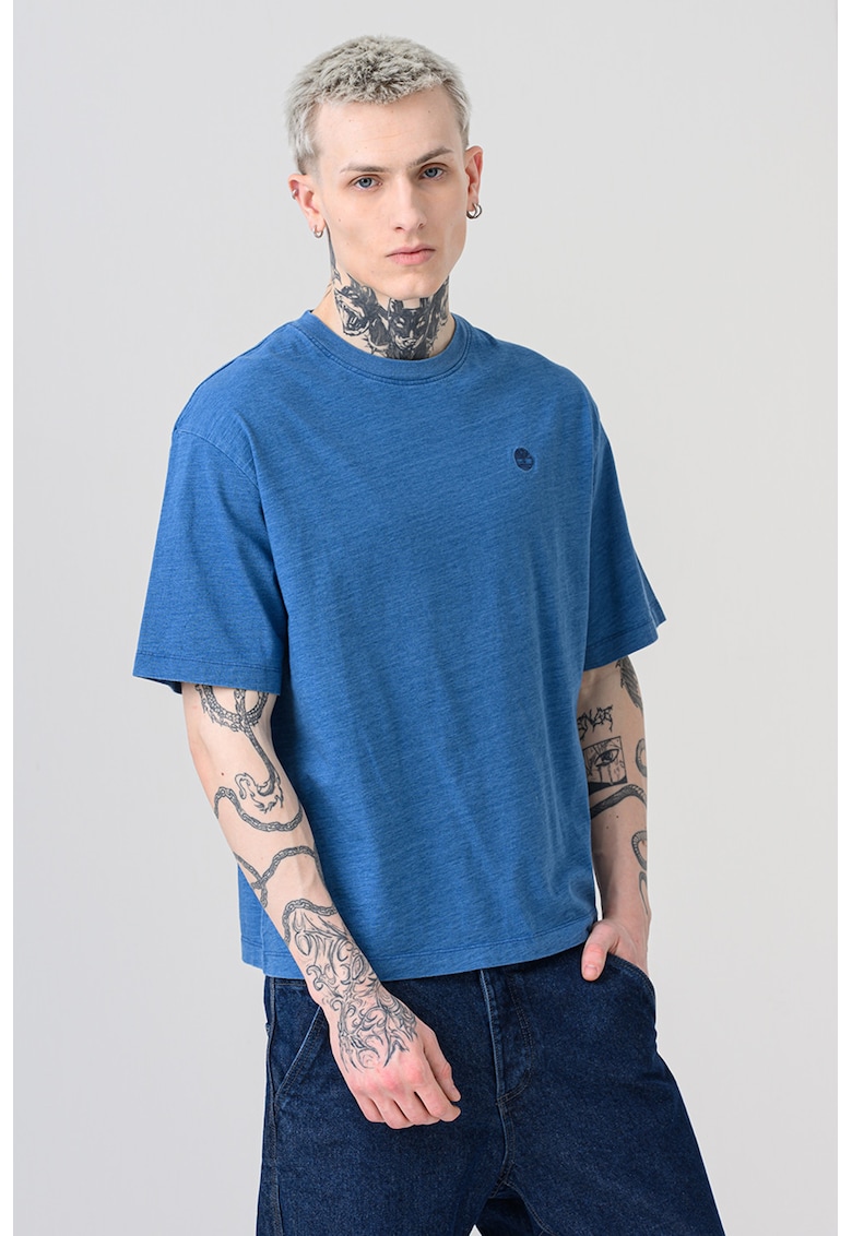 Tricou cu logo discret Boxy - Albastru melange