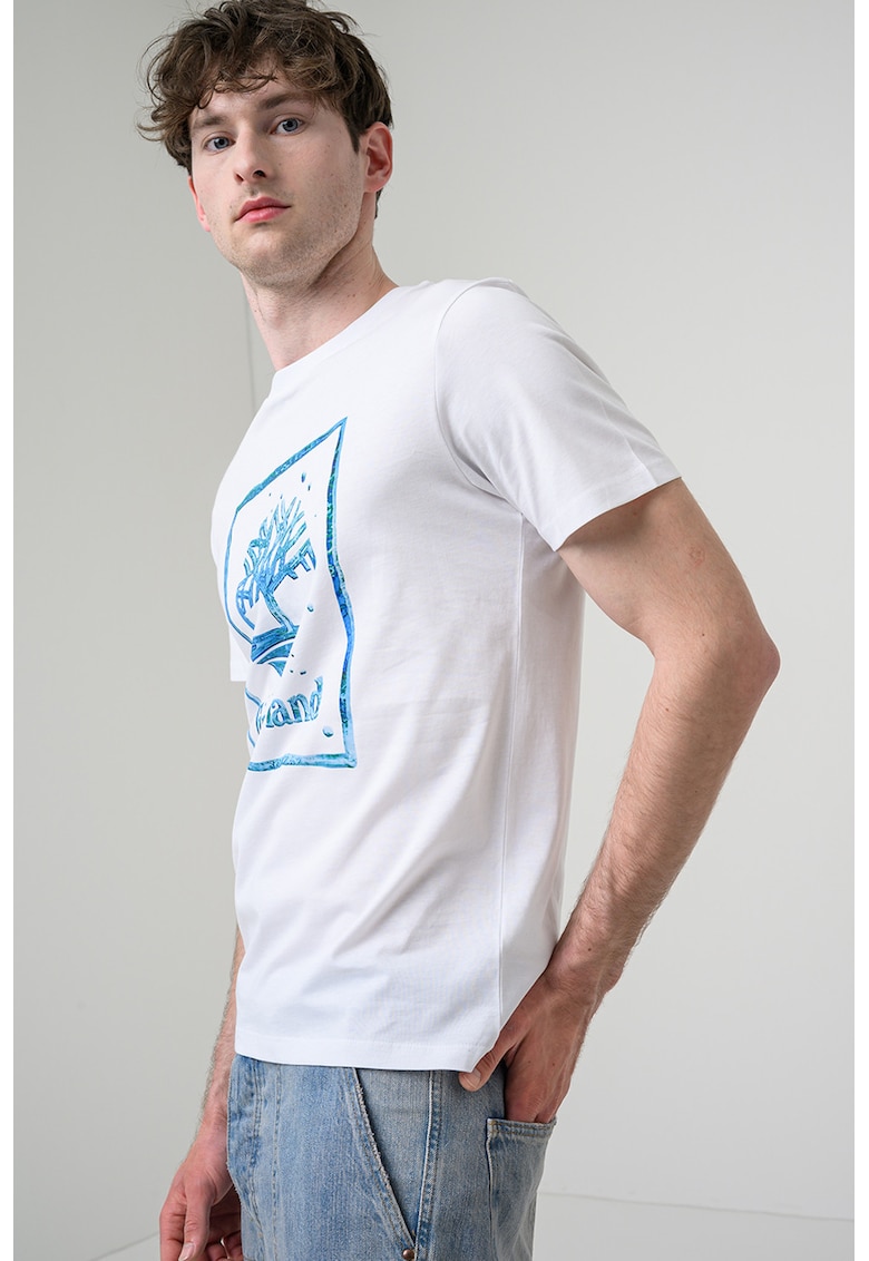 Tricou din bumbac cu imprimeu grafic si logo - Alb