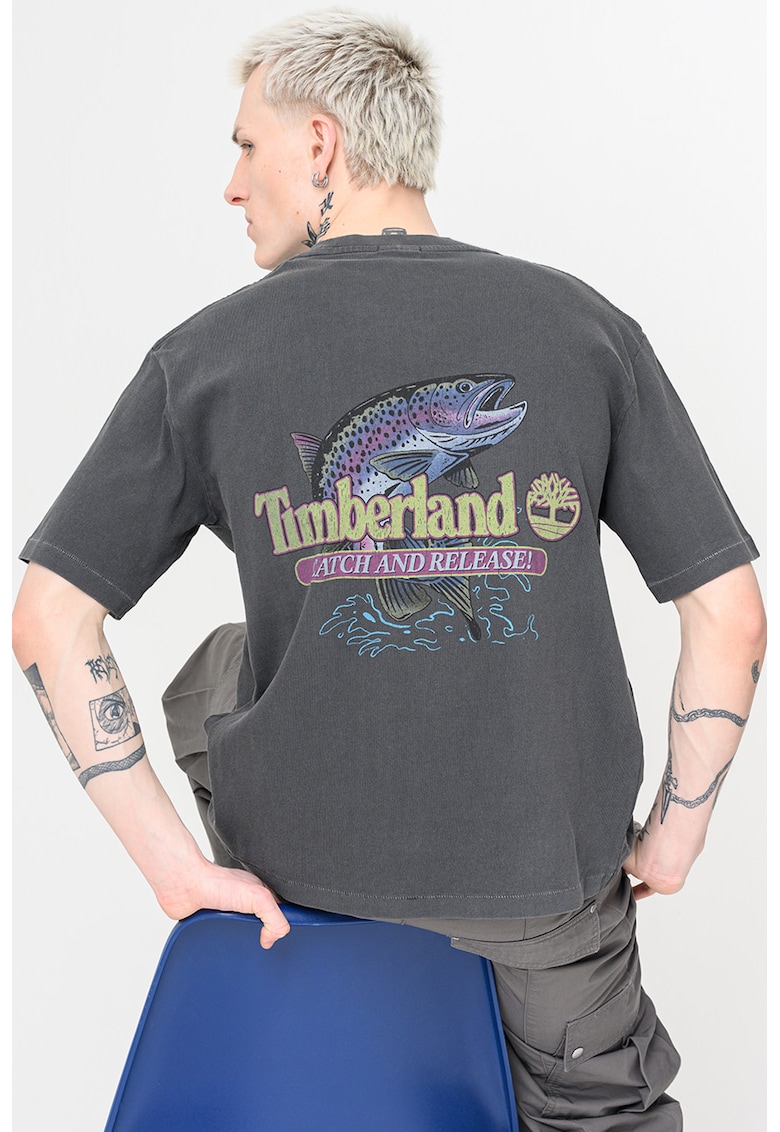 Tricou din bumbac cu imprimeu grafic pe partea din spate - Gri antracit