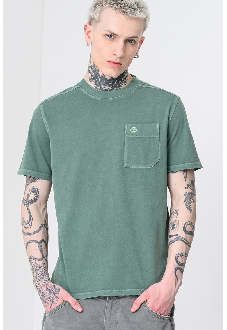 Tricou de bumbac cu decolteu la baza gatului - Verde