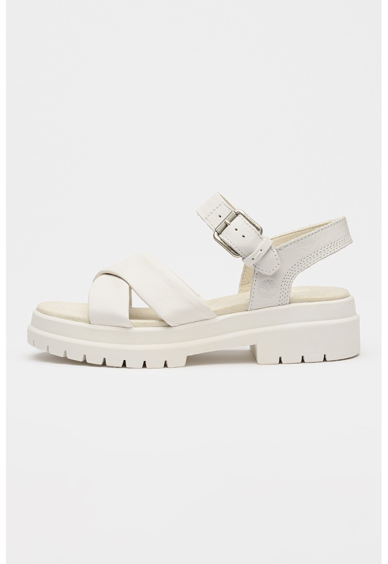 Sandale din piele cu talpa demi-wedge si catarama - Alb