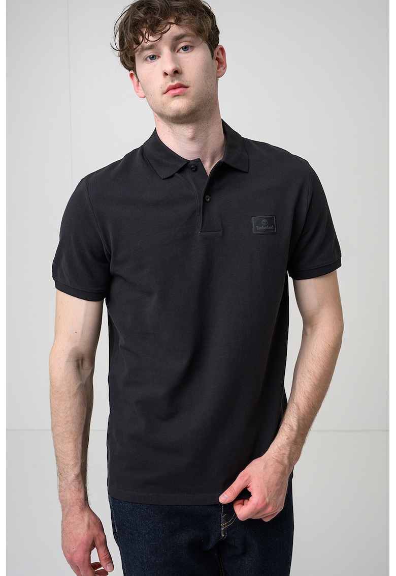 Tricou polo din bumbac Silicon Badge - Negru