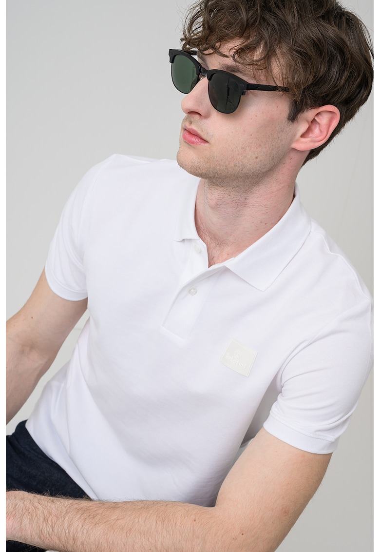 Tricou polo din bumbac Silicon Badge - Alb
