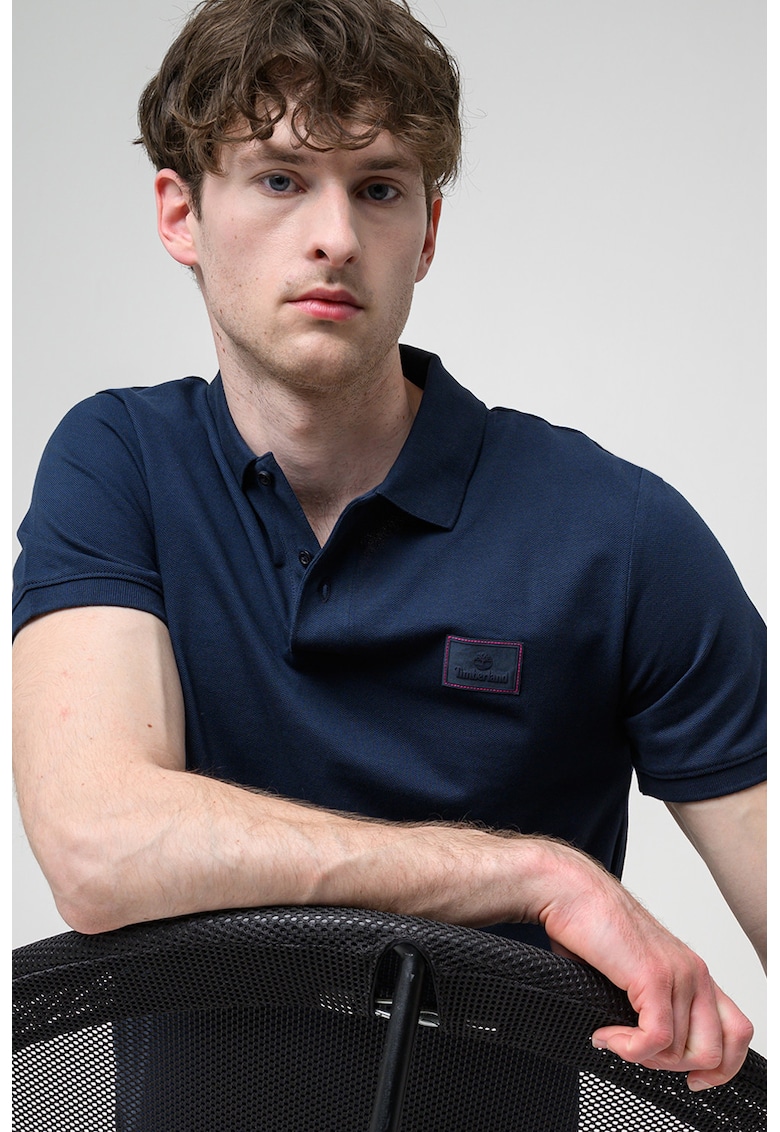 Tricou polo din bumbac Silicon Badge - Bleumarin