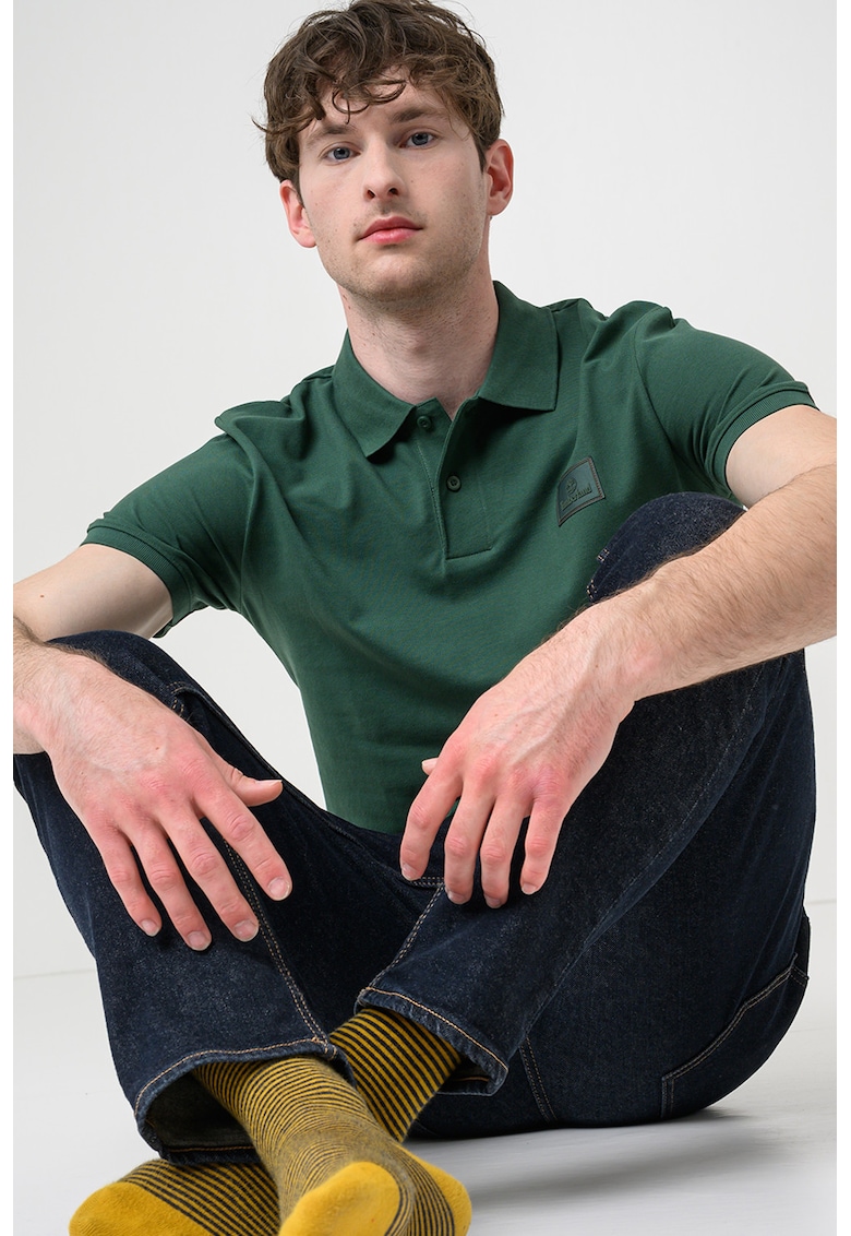 Tricou polo din bumbac Silicon Badge - Verde inchis