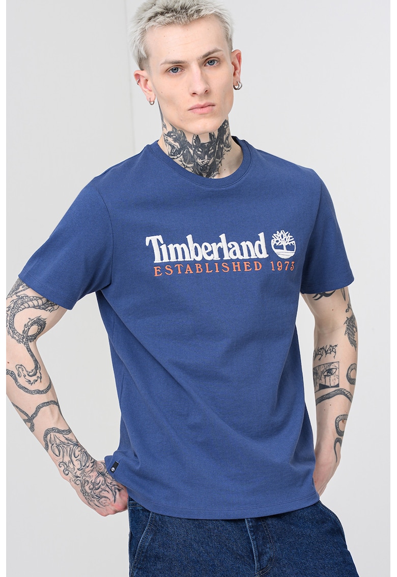 Tricou regular fit cu logo brodat - Alb/Albastru inchis