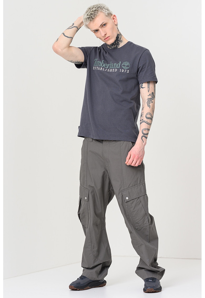 Tricou regular fit cu logo brodat - Verde/Gri inchis