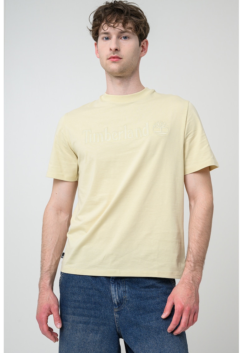 Tricou de bumbac cu broderie logo Hampthon - Bej deschis