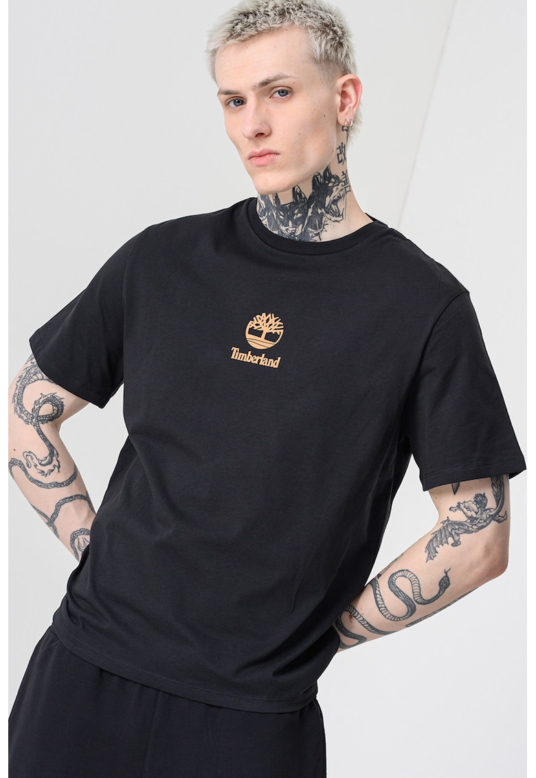 Tricou din bumbac cu imprimeu logo - Negru/Maro