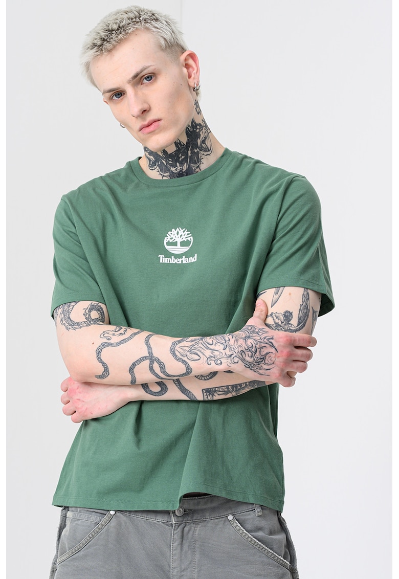 Tricou din bumbac cu imprimeu logo - Alb/Verde