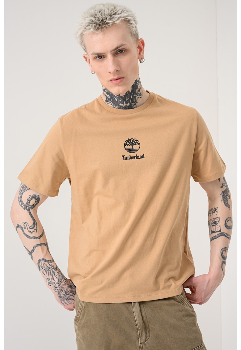 Tricou din bumbac cu imprimeu logo - Negru/Caramel