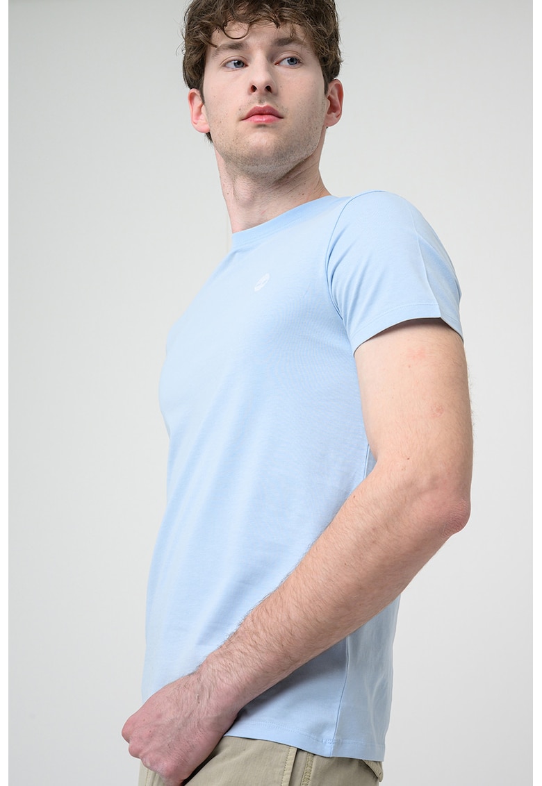 Tricou cu decolteu la baza gatului si logo Oyster River - Albastru azur