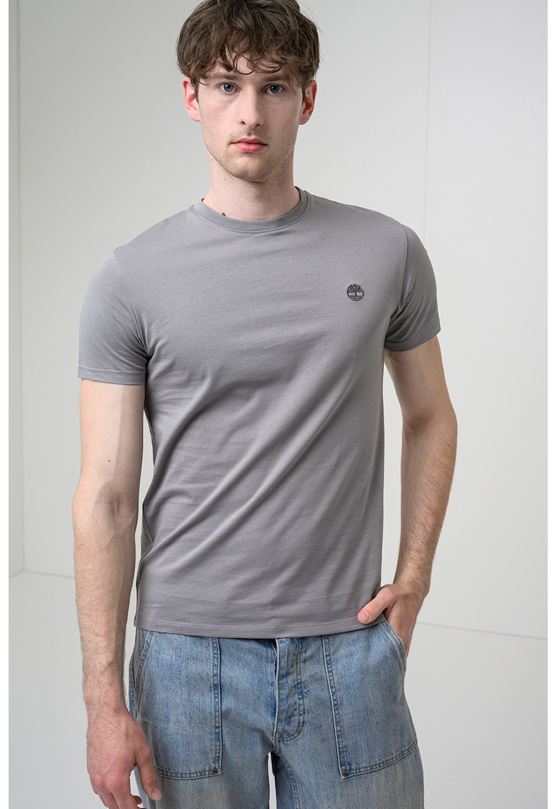 Tricou cu decolteu la baza gatului si logo Oyster River - Gri