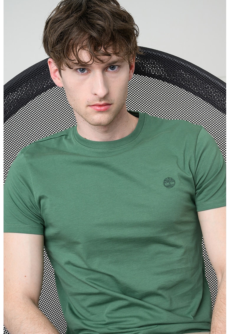 Tricou cu decolteu la baza gatului si logo Oyster River - Verde