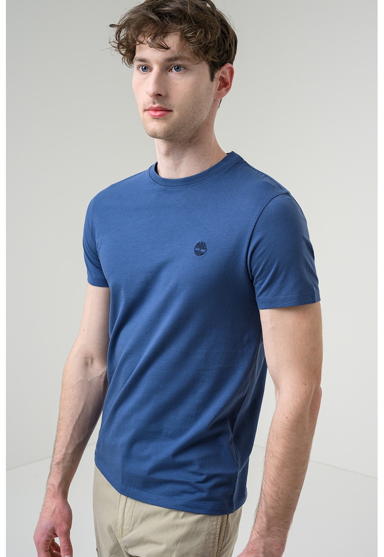 Tricou cu decolteu la baza gatului si logo Oyster River - Albastru inchis