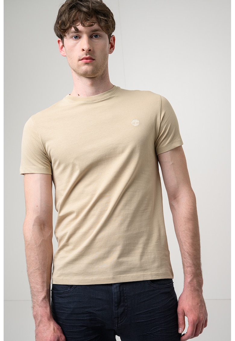 Tricou cu decolteu la baza gatului si logo Oyster River - Bej