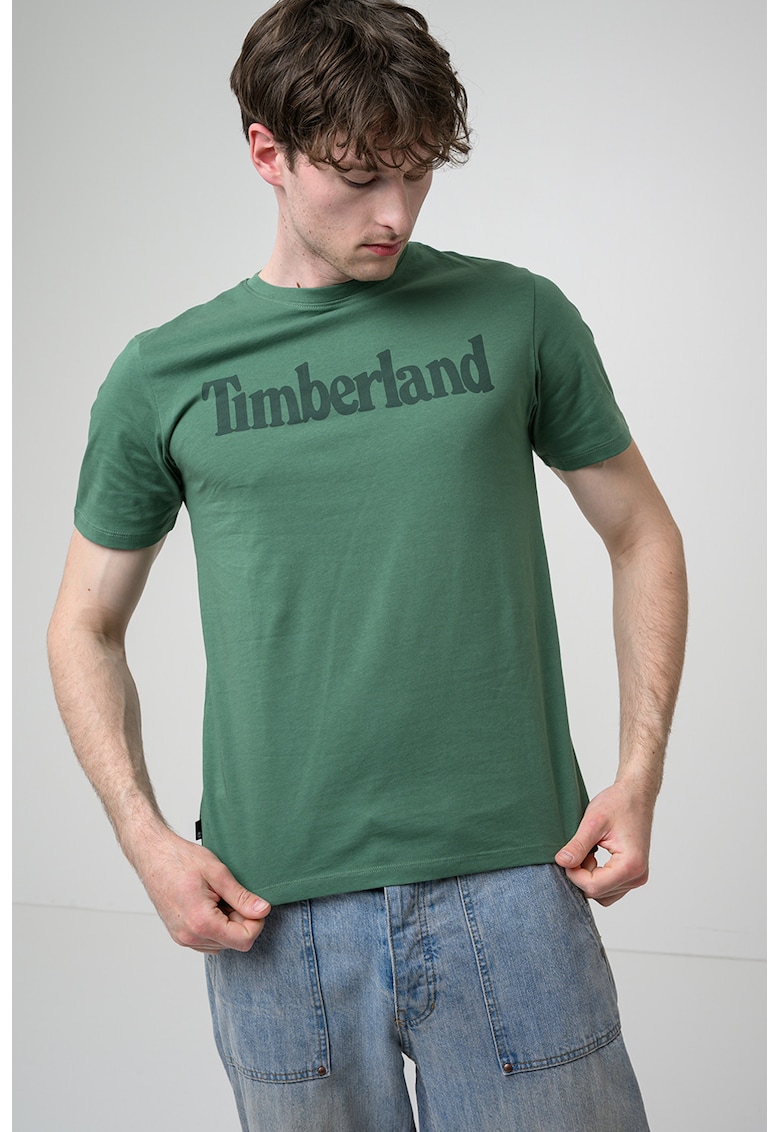 Tricou cu imprimeu logo contrastant Linear - Verde