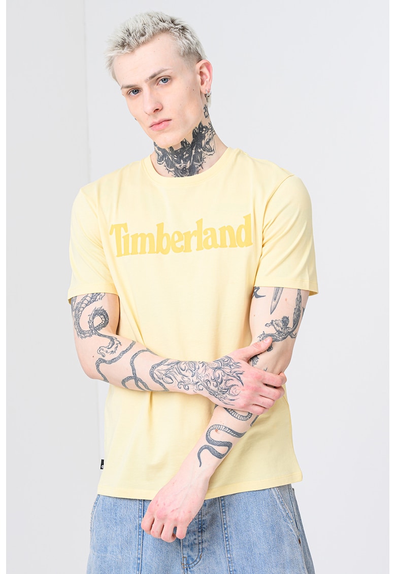 Tricou cu imprimeu logo contrastant Linear - Galben pai