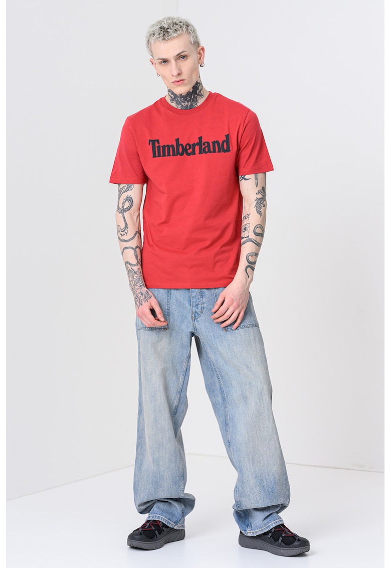 Tricou cu imprimeu logo contrastant Linear - Rosu/Negru