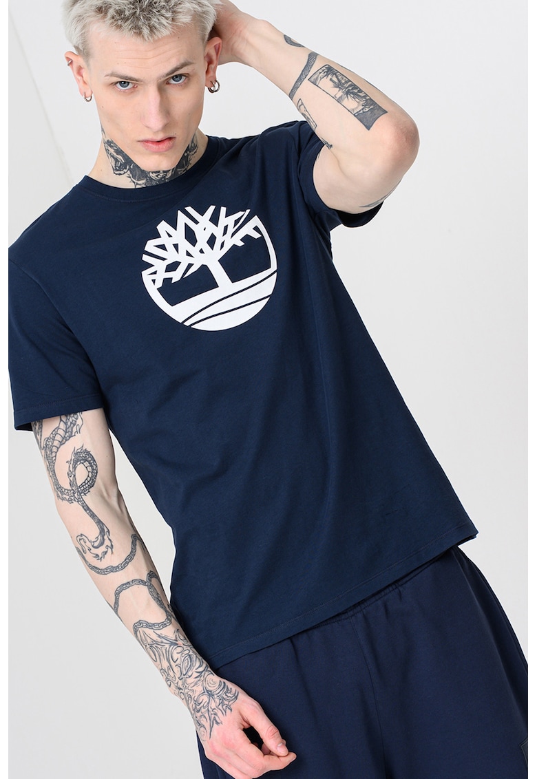 Tricou de bumbac cu logo Kennebec River Tree - Albastru ultramarin/Alb optic