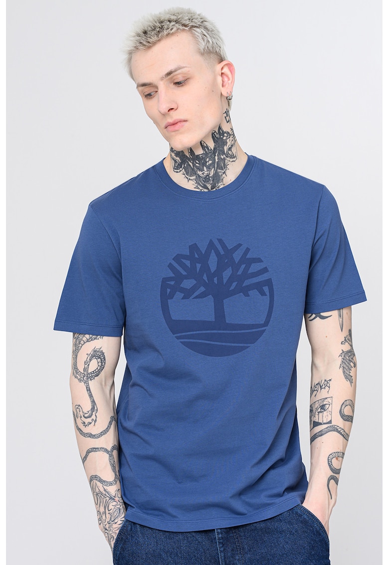 Tricou de bumbac cu imprimeu logo - Albastru inchis
