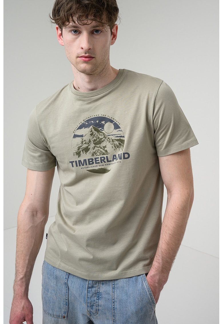 Tricou cu decolteu la baza gatului si imprimeu grafic - Maro taupe deschis
