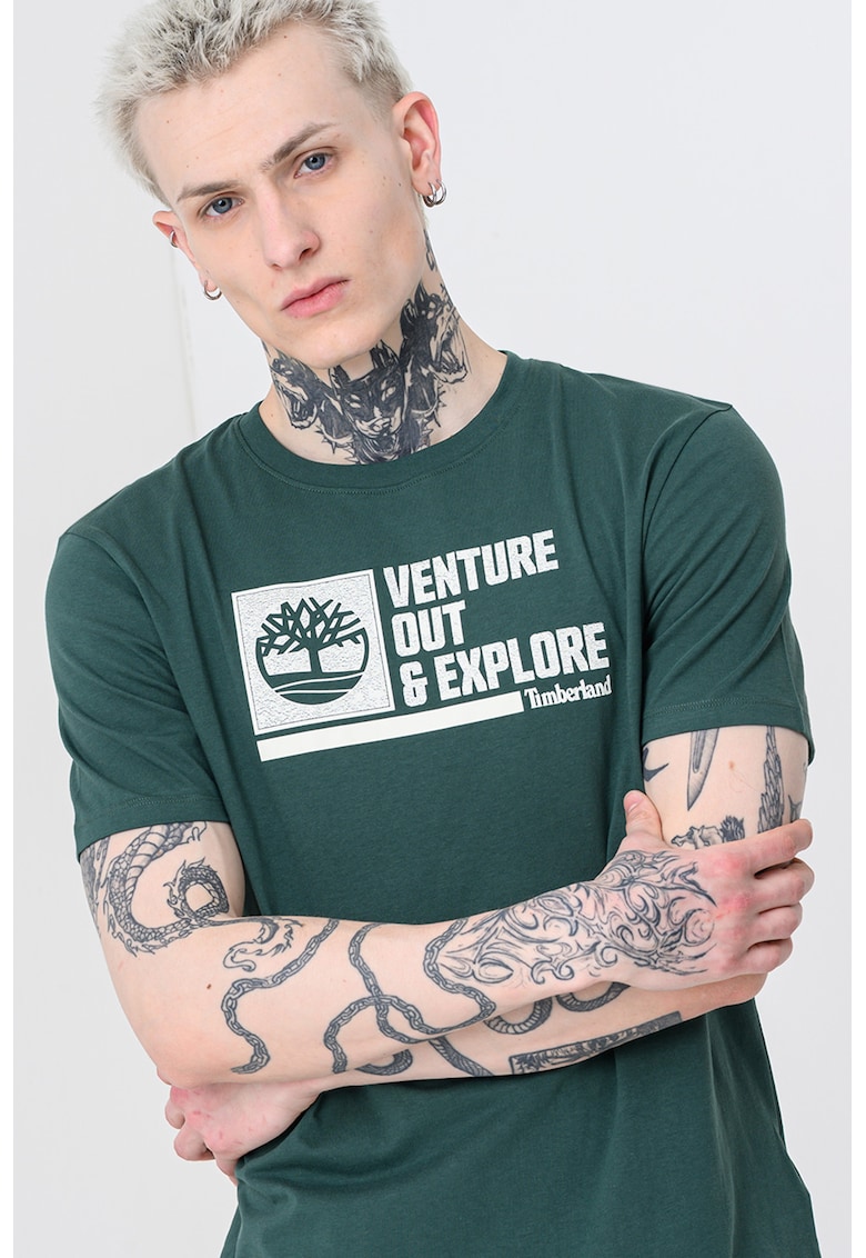 Tricou cu imprimeu grafic Front - Alb/Verde inchis