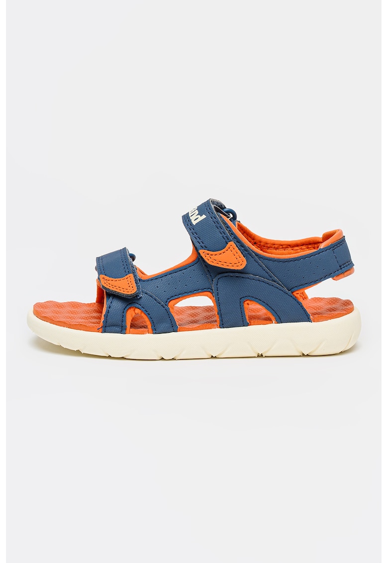 Sandale de piele ecologica cu velcro Perkins Row - Albastru inchis/Portocaliu inchis