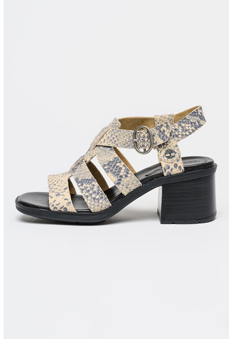Sandale fisherman din piele cu model animal print - Alb fildes/Albastru inchis