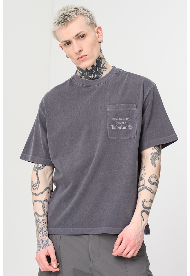 Tricou cu decolteu la baza gatului Heavyweight - Gri inchis