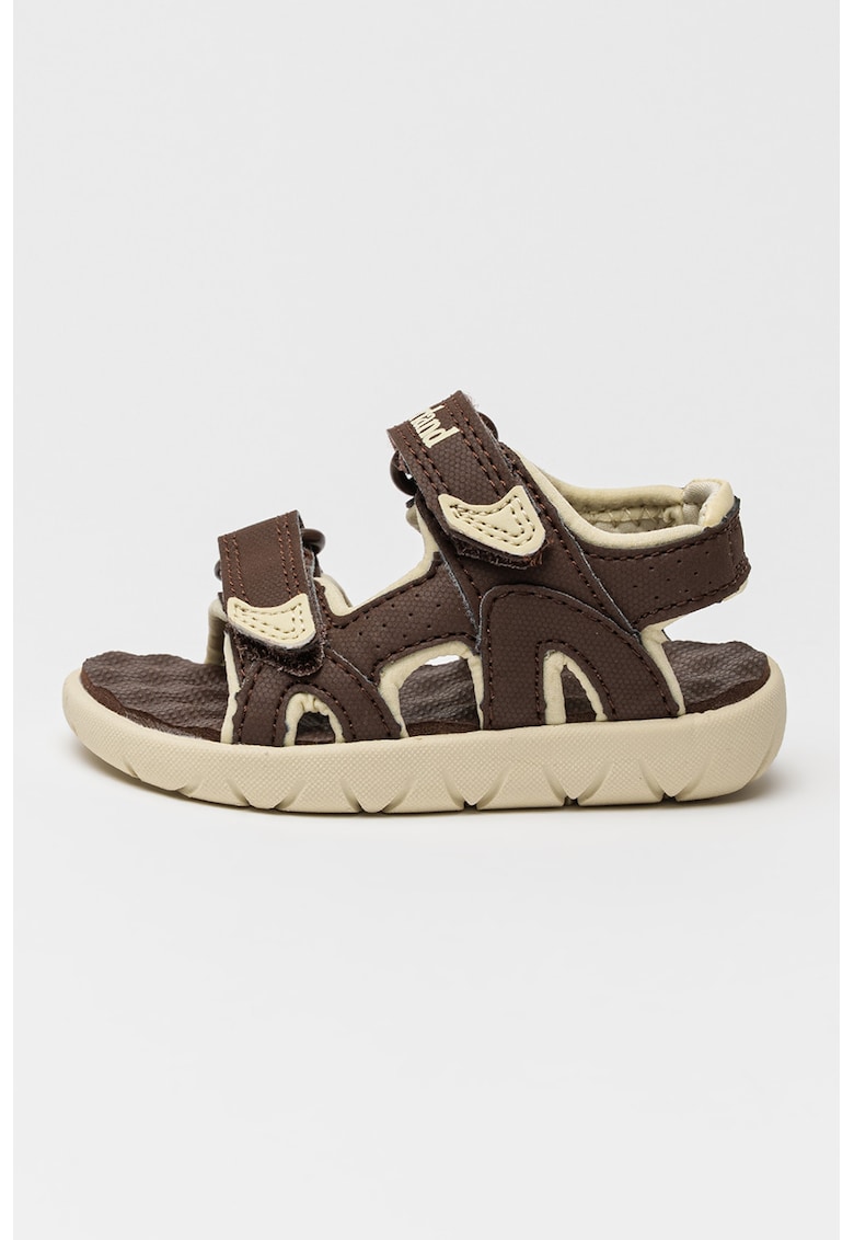 Sandale de piele ecologica cu velcro Perkins Row - Maro inchis