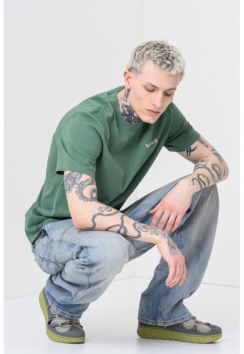 Tricou din bumbac Lake House - Verde/Maro nisip