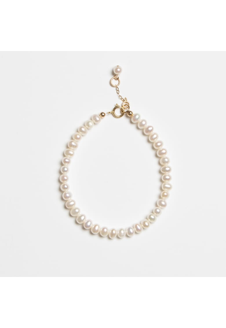 Bratara din perle albe naturale 6mm si aur filat 14K - Yvonne