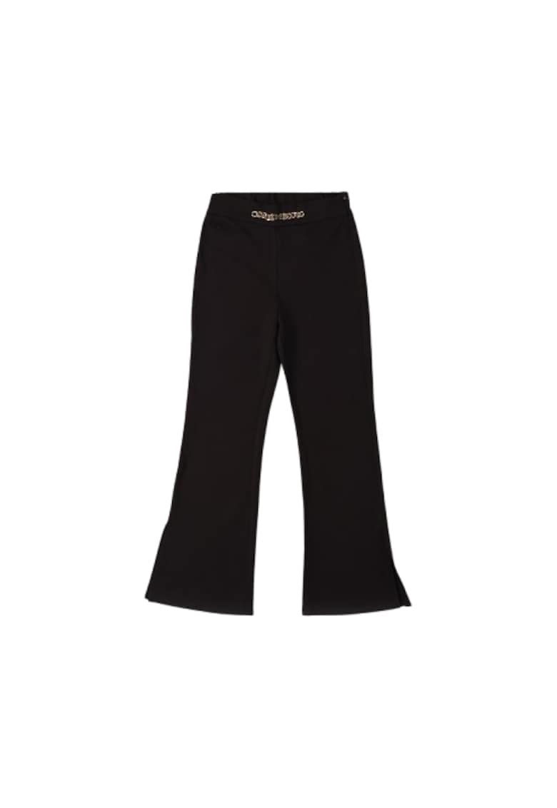 Pantaloni eleganti fete din Punto Milano Croiala evazata talie elastica cu detaliu lant si slituri laterale