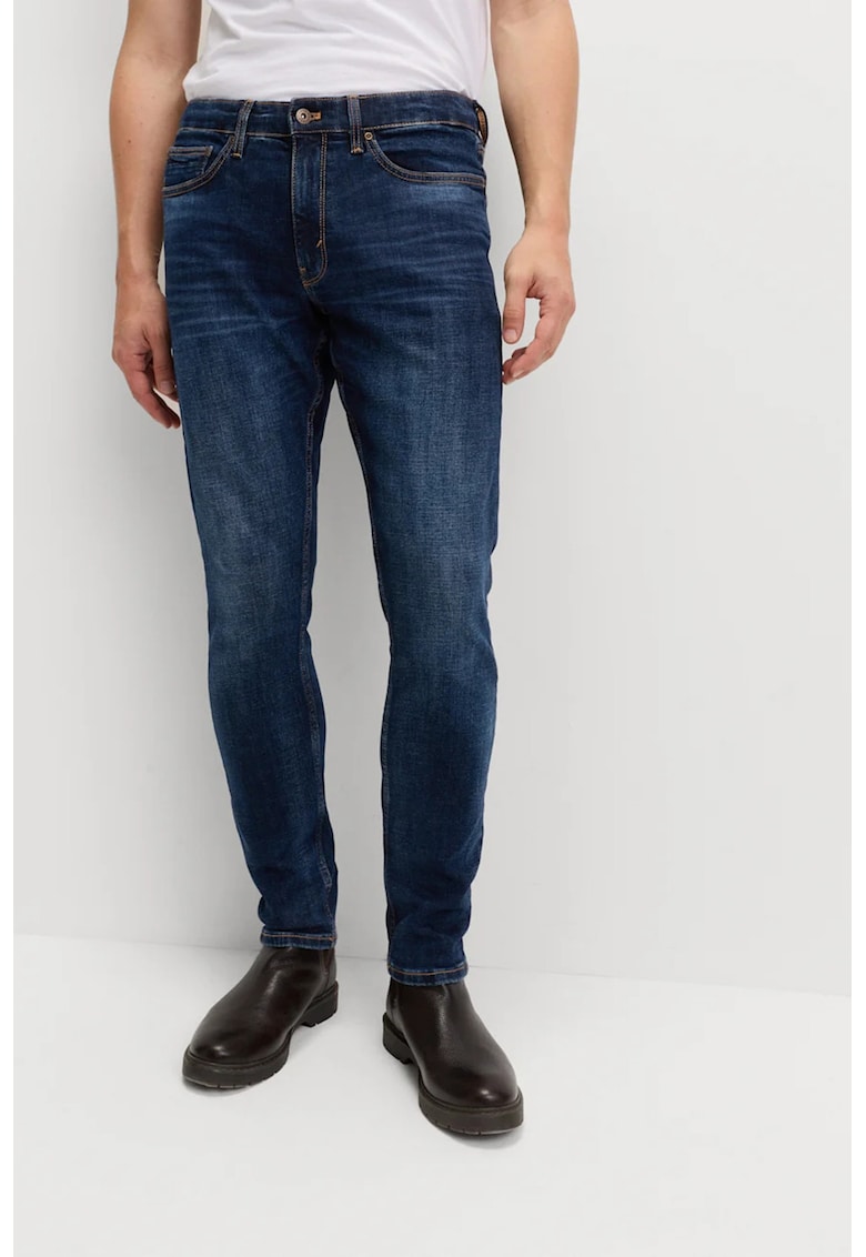 Blugi slim fit cu talie medie - Albastru indigo