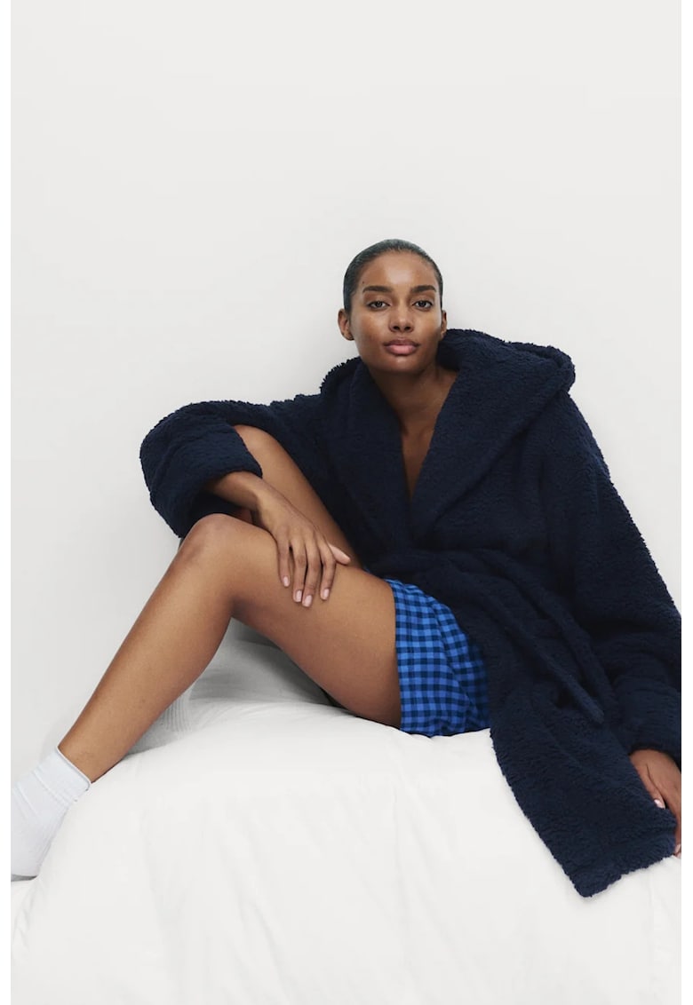 Halat de baie din material teddy - Bleumarin