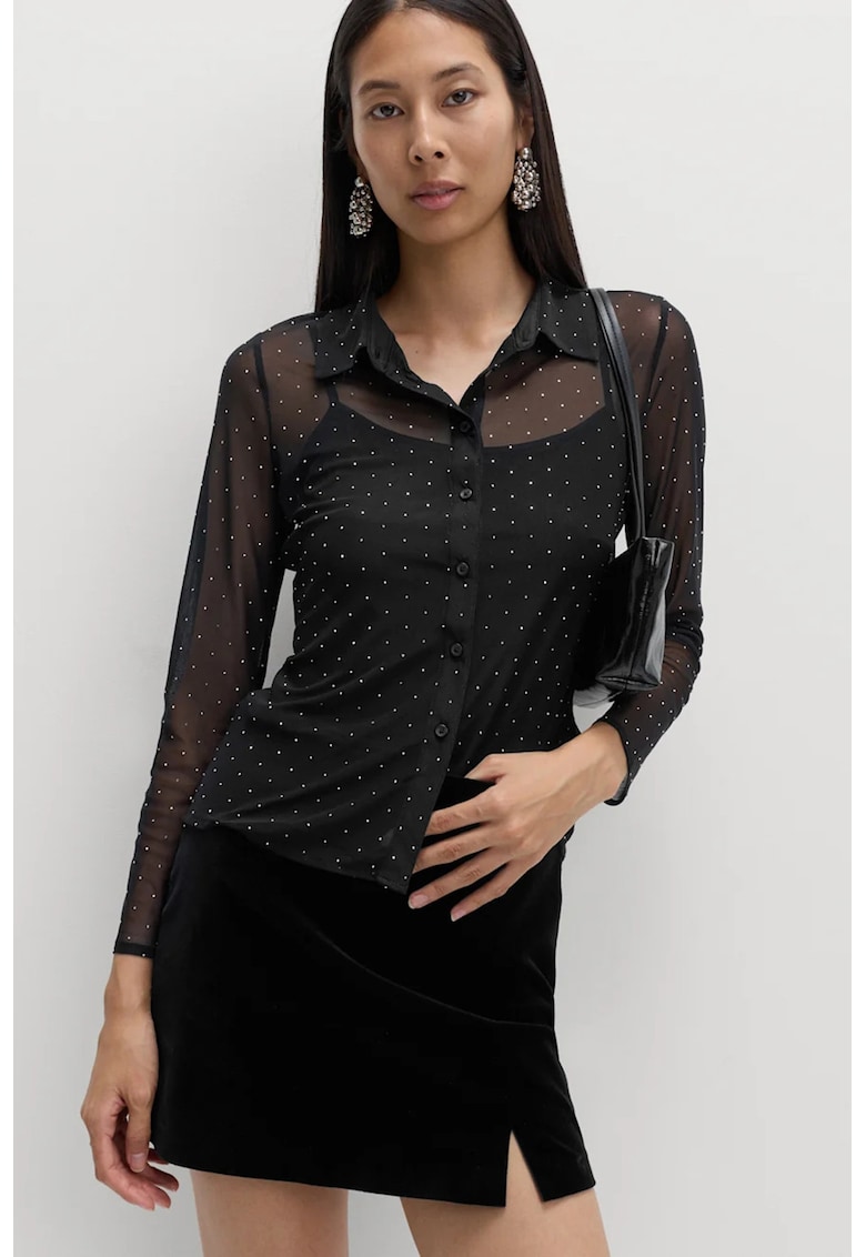 Camasa cu strasuri si top interior - Negru
