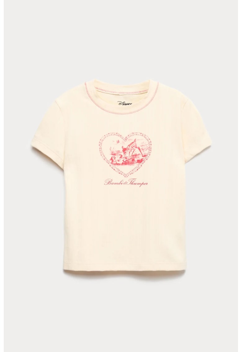 Tricou cu imprimeu Disney si Bambi - Alb fildes
