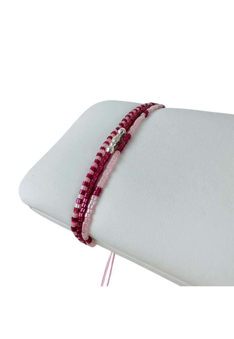 Bratara handmade Solene - 3 straturi snur roz - margele Miyuki - argint 925