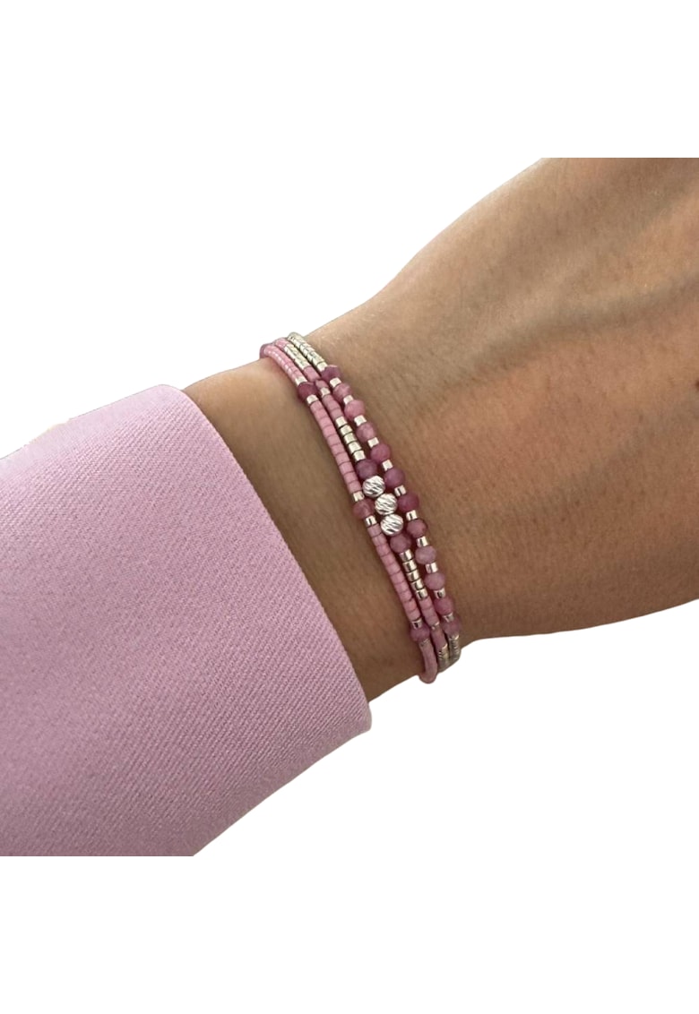 Bratara femei - Aziza - 3 straturi - Turmalina Roz - roz