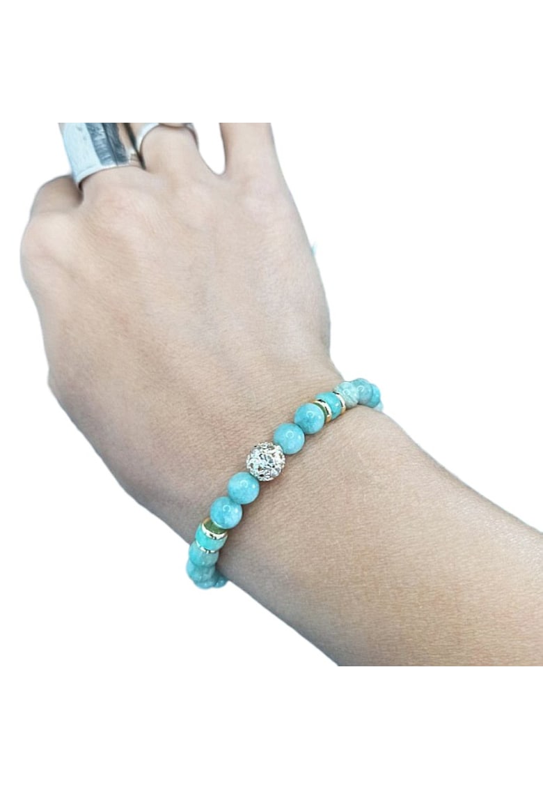 Bratara femei - Kaira - Amazonit si Jad Verde - charm auriu - 6mm