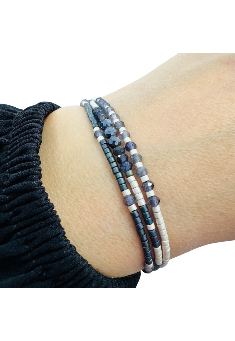 Bratara handmade 3 straturi din Miyuki - Iolit si Hematit - multicolor - 7cm