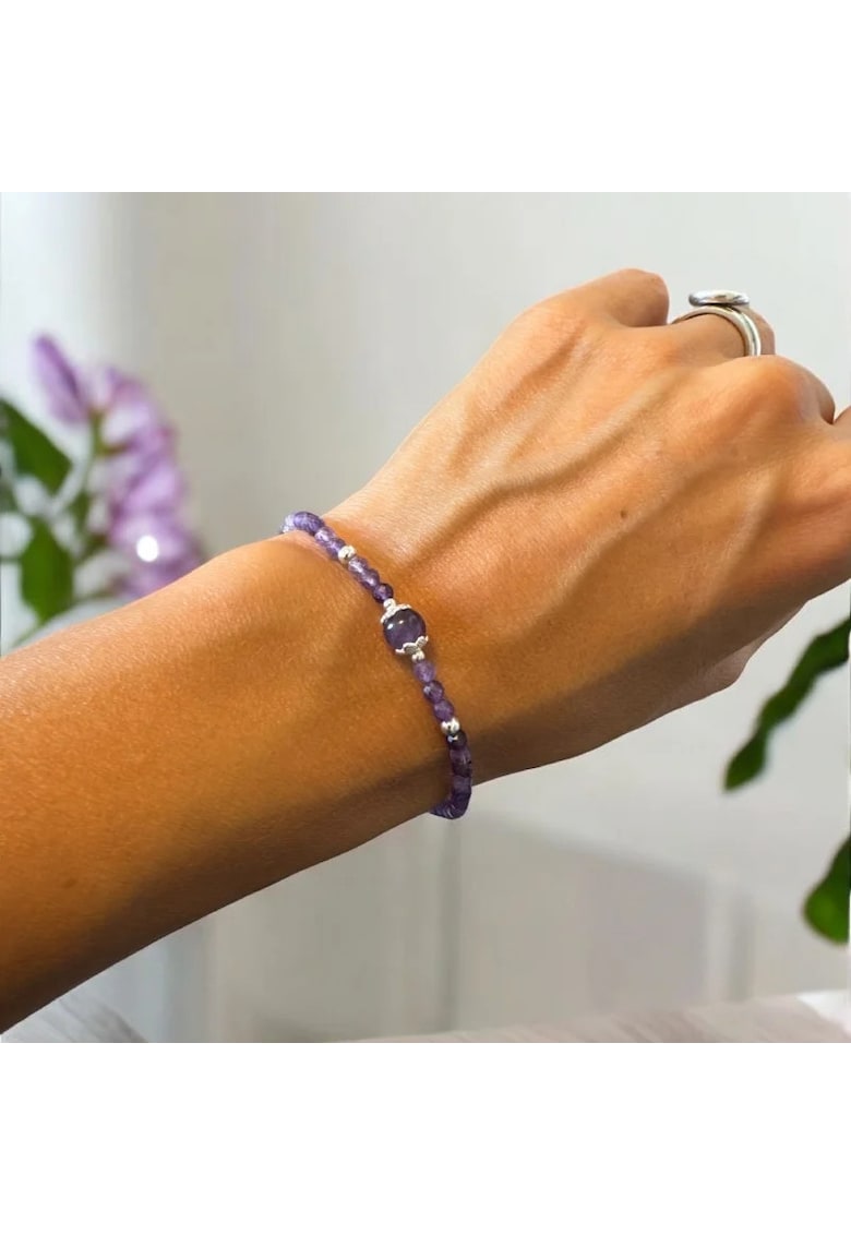 Bratara femei Sonia ametist cu accesorii argint 925 - mov - pietre semipretioase - 17-18 cm